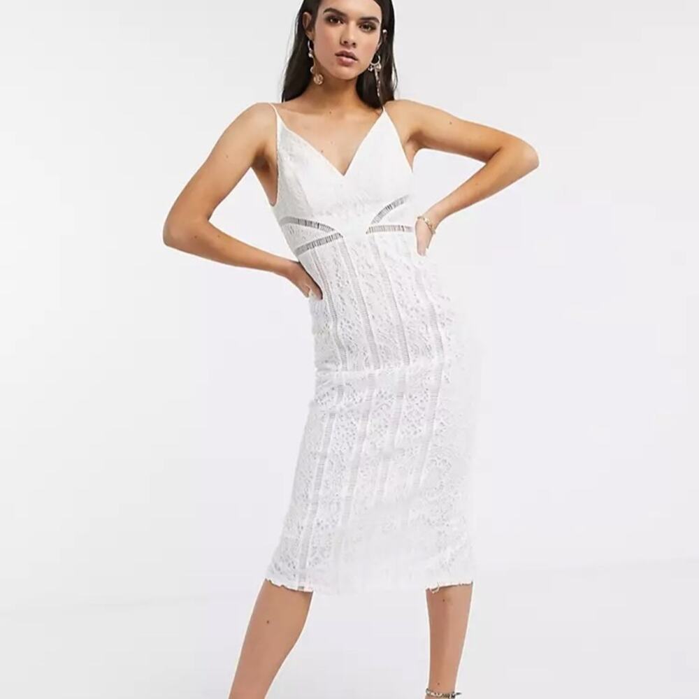 NWT ASOS‎ lace midi dress ladder trim white